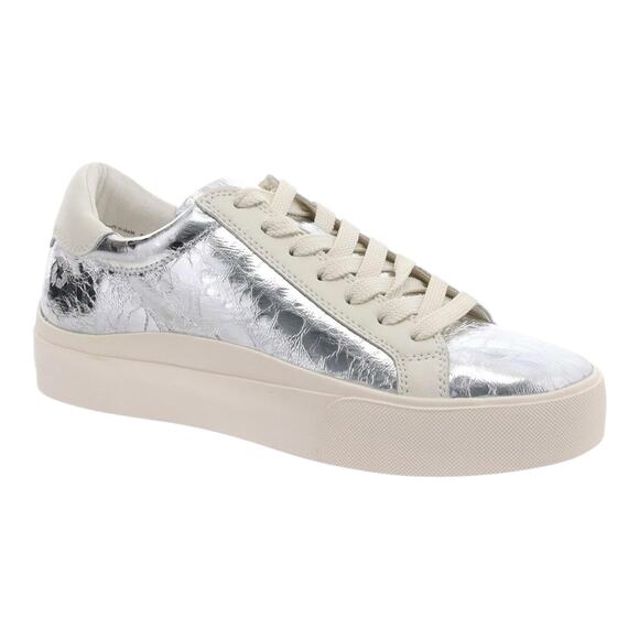 Dolce Vita Women's Zayn 360 Leather Platform Lace Up Sneakers Silver Size 6 1/2
